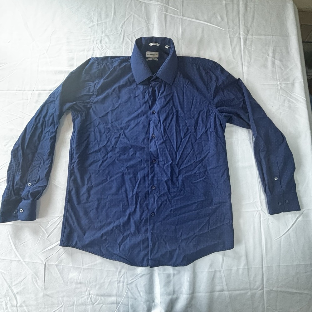 Lucky Brand 4 Way Stretch Slim Fit Dress Shirt Men Size Large Blue - Picture 1 of 13